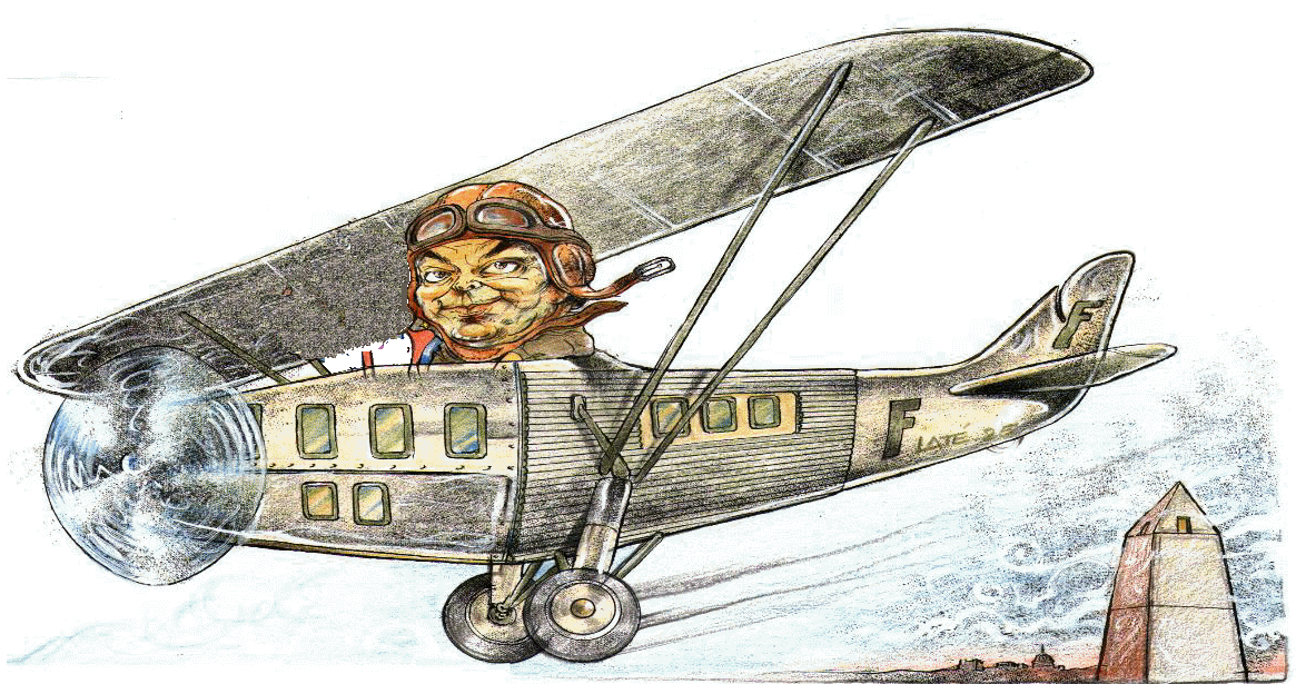 ilustracion de Antoine sobrevolando Buenos Aires